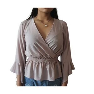 Express Mauve Pink‎ Blouse Small Bell Sleeve V-Neck Top Crossover Wrap Juniors
